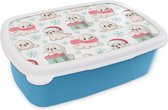 Broodtrommel Blauw - Lunchbox - Brooddoos - Zeehonden - Kinderen - Kerst - Winter - Patroon - 18x12x6 cm - Kinderen - Jongen
