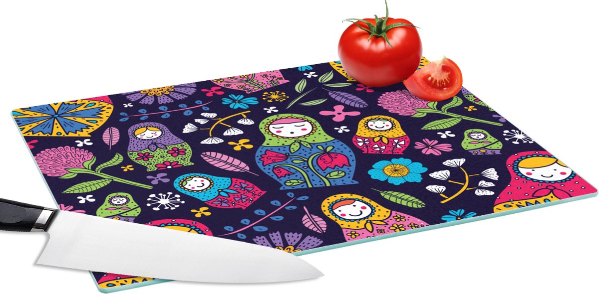 Glazen Snijplank - 39x28 - Matroesjka - Rusland - Bloemen - Snijplanken Glas