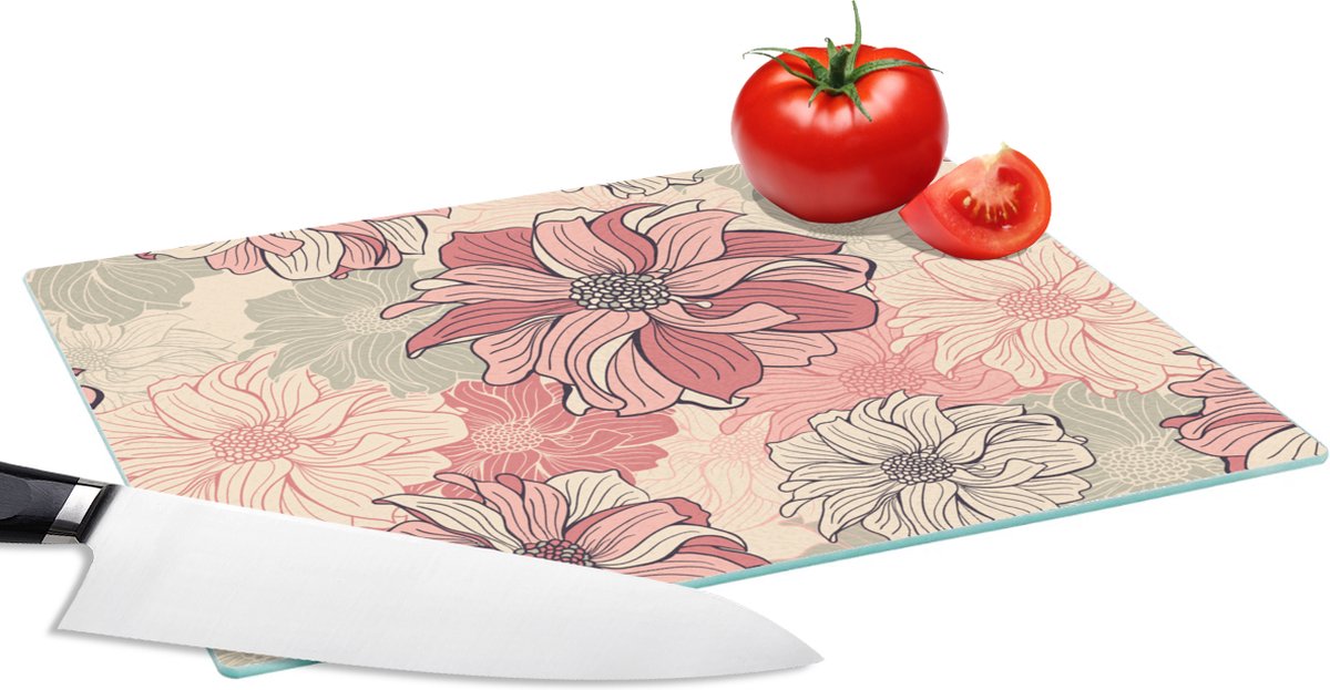 Glazen Snijplank - 28x20 - Patroon - Bloem - Design - Jaren 20 - Snijplanken Glas