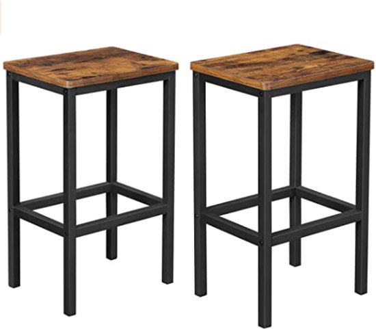 CGPN barkruk set van 2, barstoelen, keukenstoelen in industrieel ontwerp, met voetsteun, 40 x 30 x 65 cm, voor keuken, woonkamer, feestkelder, vintage bruin-zwart LBC65X