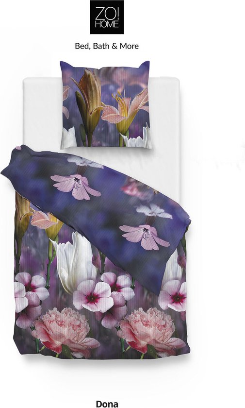 ZO! HOME Mako Satin Bettwäsche Dona Blumen Blüten Lila Flieder Rosa 135×200 cm