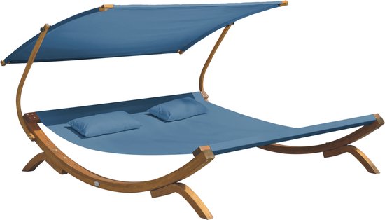 AXI Mallorca Tweepersoons ligbed met zonnescherm Blauw - FSC houten frame - max. 250 kg - voor 2 personen