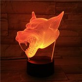 3D Led Lamp Met Gravering - RGB 7 Kleuren - Wolf