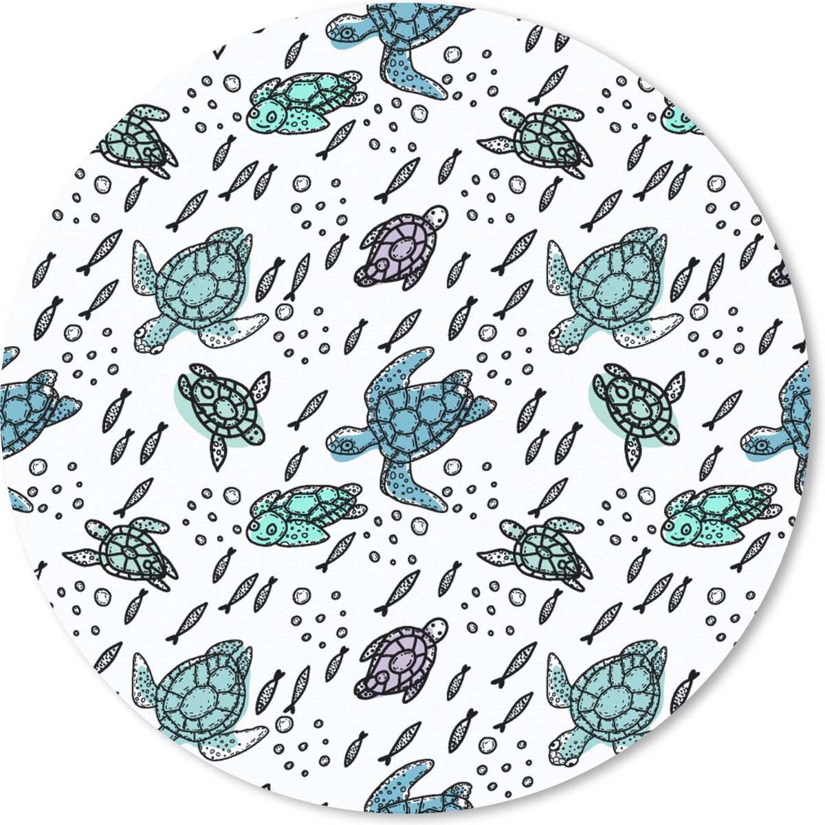 Muismat rond 50x50 cm - Mousepad Patronen - Schildpad - Vissen - Ronde muismatten
