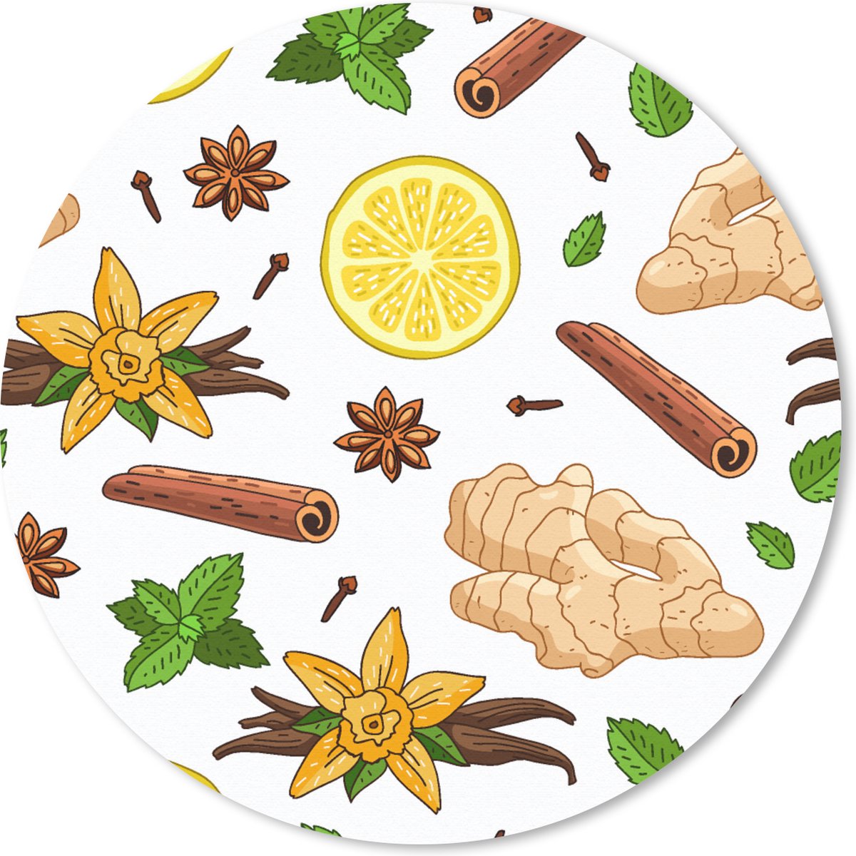 Muismat rond 40x40 cm - Mousepad Gember - Kaneel - Citroen - Anijs - Ronde muismatten