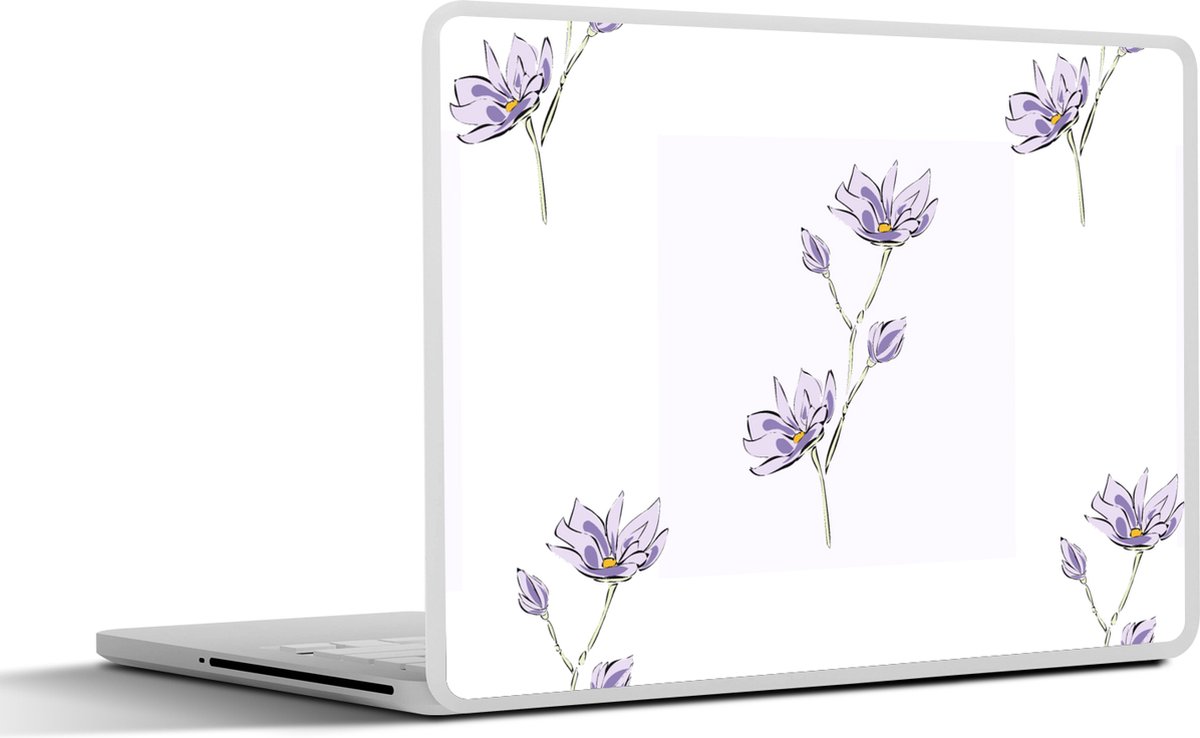 Laptop sticker - 15.6 inch - Bloemen - Paars - Lente - Patronen - 36x27,5cm - Laptopstickers - Laptop skin - Cover