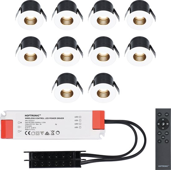 10x Betty witte LED Inbouwspots complete set - Dimbaar - 12V - 3 Watt - Veranda verlichting - voor binnen en buiten - 2700K warm wit