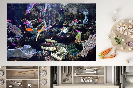 KitchenYeah® Inductie beschermer 80x52 cm - Kleurrijk aquarium - Kookplaataccessoires - Afdekplaat voor kookplaat - Inductiebeschermer - Inductiemat - Inductieplaat mat