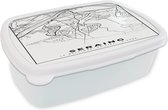 Broodtrommel Wit - Lunchbox - Brooddoos - Zwart Wit – België – Plattegrond – Stadskaart – Kaart – Seraing - 18x12x6 cm - Volwassenen