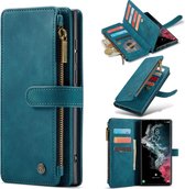 Casemania Hoesje Geschikt voor Samsung Galaxy S22 Ultra Emerald Green - Luxe Portemonnee Book Case met Rits