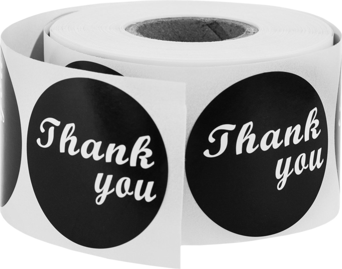 PrimeMatik - 38mm ronde zwarte sticker 'Thank You'