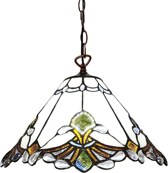 LumiLamp Hanglamp Tiffany Ø 31x107 cm Wit Bruin Glas Metaal Hanglamp Eettafel