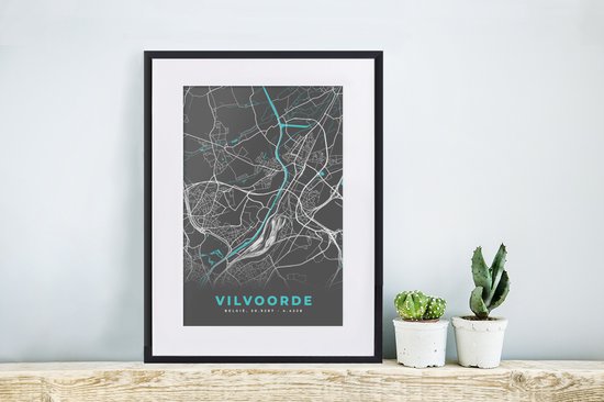 Cadre photo avec affiche - Plan de la ville - Grijs - Carte - Vilvoorde - België - Carte - 30x40 cm - Cadre pour affiche