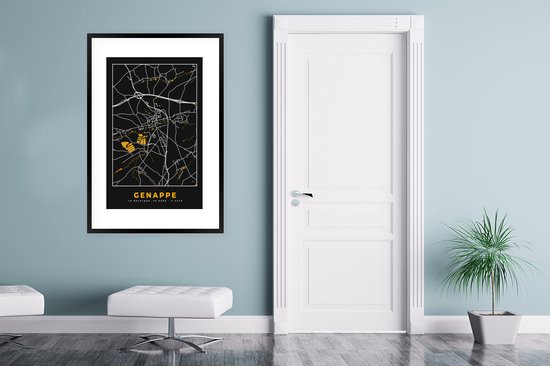 Fotolijst incl. Poster - Genappe - Plattegrond - Goud - Kaart - Stadskaart - 80x120 cm - Posterlijst