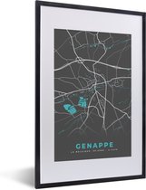 Fotolijst incl. Poster - België – Genappe – Stadskaart – Kaart – Blauw – Plattegrond - 40x60 cm - Posterlijst