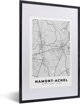 Fotolijst incl. Poster Zwart Wit- België – Hamont Achel – Stadskaart – Kaart – Zwart Wit – Plattegrond - 40x60 cm - Posterlijst