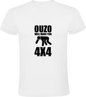 Ouzo will make you 4x4  Heren T-shirt | drank | alcohol | sterke drank | Grieks | Wit