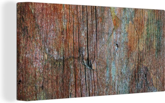 Toile Peinture Industrielle - Bois - Arc-en-Ciel - Vintage - 160x80 cm - Décoration murale