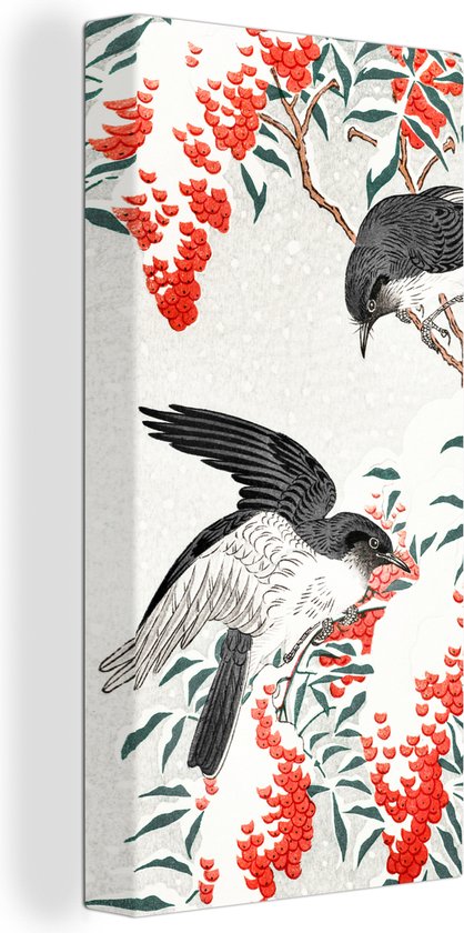 Canvas Schilderij Japan - Zwaluw - Vogels - Bes - Vintage - 40x80 cm - Wanddecoratie