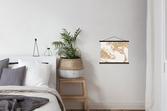 Posterhanger incl. Poster 40x30 cm - Schoolplaat - Marmer - Wit - Patroon - Textielposter - Zwarte latten