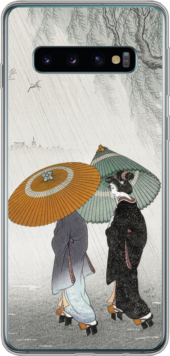 Telefoonhoesje Geschikt voor Samsung Galaxy S10 hoesje - Vrouwen - Kimono - Parasol - Japan - Vintage - Siliconen Telefoonhoesje Telefoonhoesje