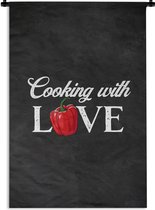Wandkleed - Wanddoek - Tekst - Koken - Keuken - Paprika - Cooking with love - Liefde voor koken - Spreuken - 60x90 cm - Wandtapijt