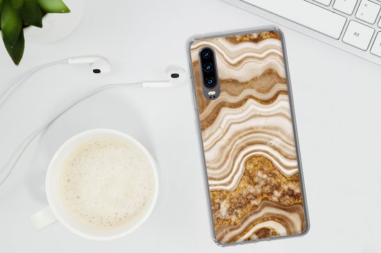 Coque Huawei P30 - Marbre - Or - Galets - Coque de téléphone en Siliconen