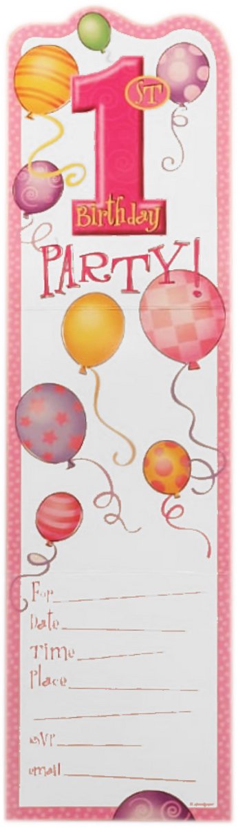 Unique - Uitnodigingskaarten - 1st Birthday - Roze - 6st.