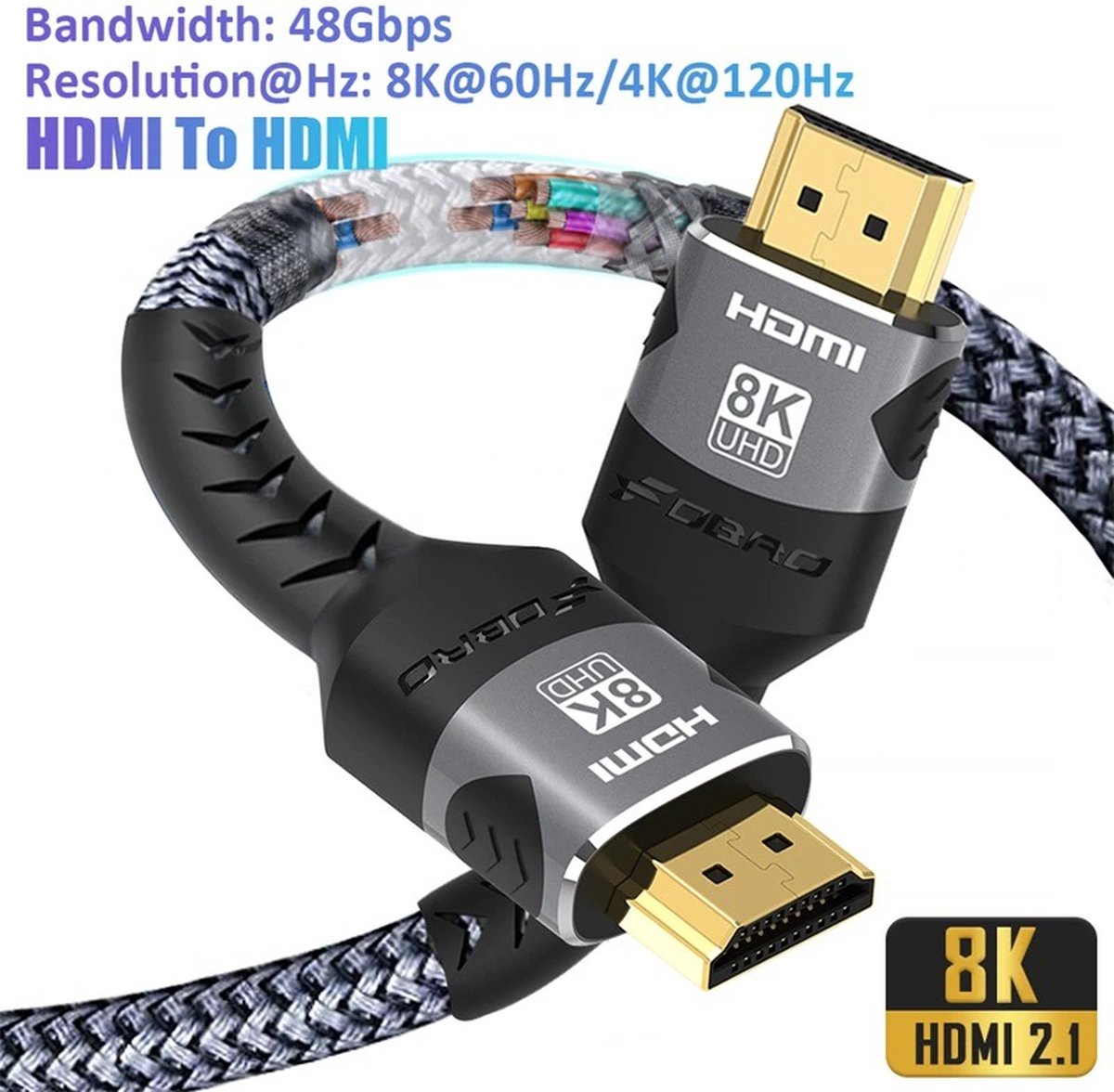 Qnected® Câble HDMI 2.1 1 mètre - 4K@120Hz, 8K@60Hz - HDR10+
