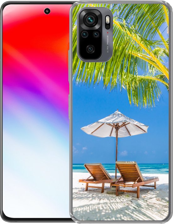 Coque Xiaomi Redmi Note 10 - Palmier - Chaise de plage - Parasol - Coque de téléphone en Siliconen