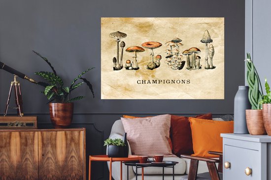 Stickers muraux - Champignon - Automne - Vintage - 120x80 cm - Feuille adhésive
