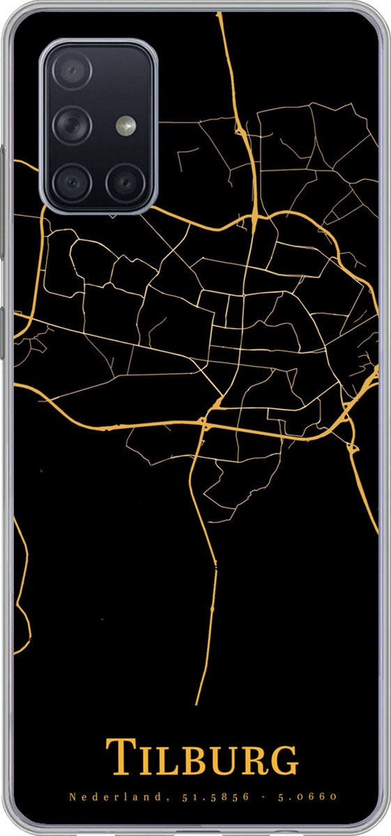Telefoonhoesje Geschikt voor Samsung Galaxy A51 hoesje - Tilburg - Kaart - Goud - Siliconen Telefoonhoesje Telefoonhoesje