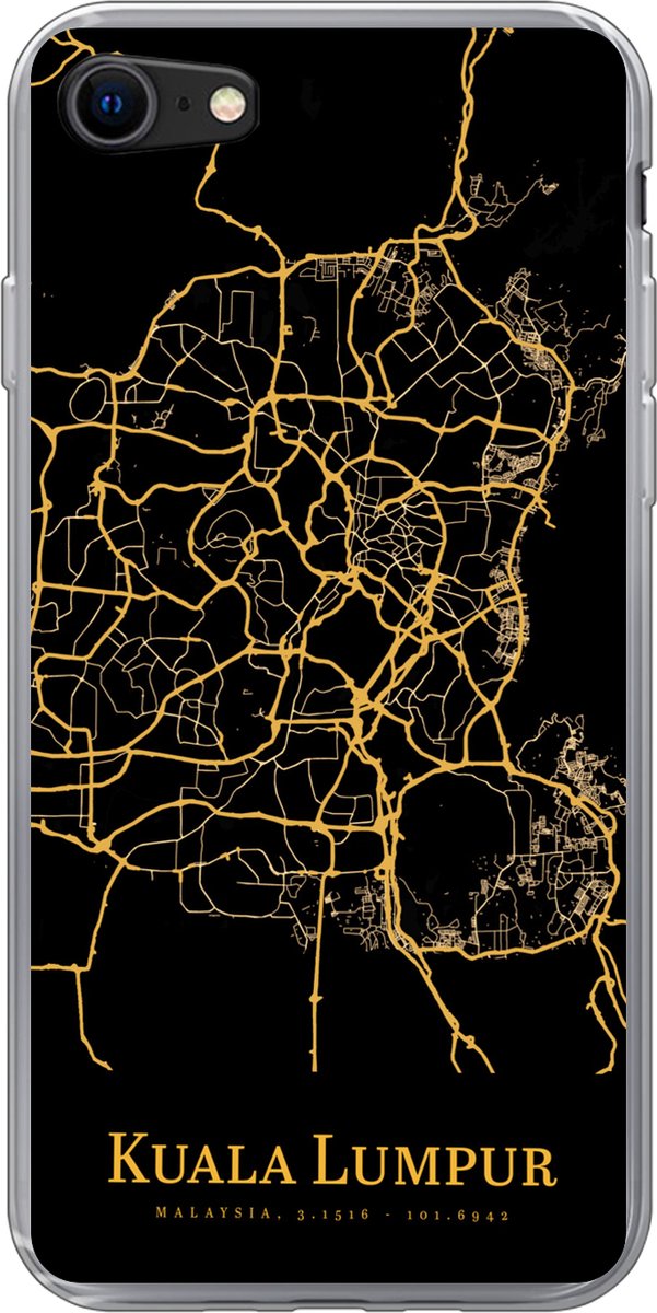 Telefoonhoesje Geschikt voor iPhone 8 hoesje - Kuala Lumpur - Kaart - Goud - Siliconen Telefoonhoesje Telefoonhoesje