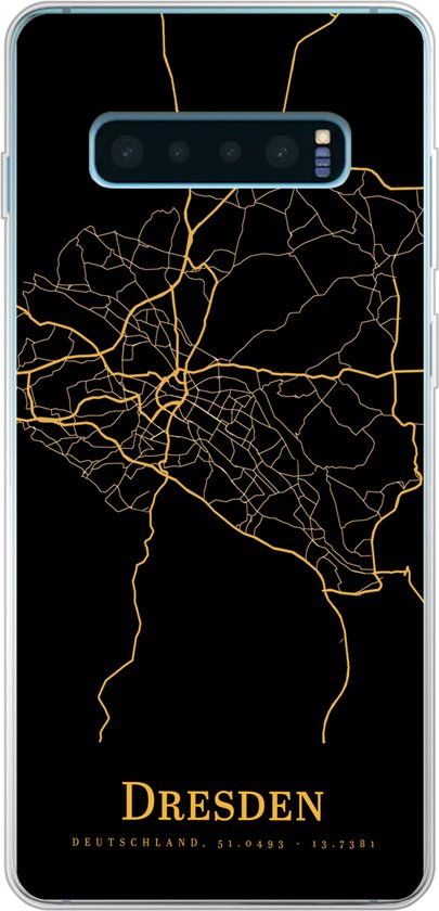 Coque Samsung Galaxy S10 Plus - Dresde - Carte - Or - Coque de téléphone en Siliconen