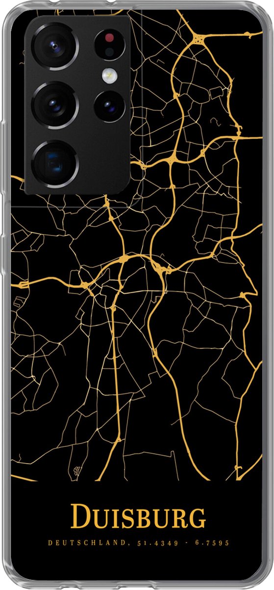 Telefoonhoesje Geschikt voor Samsung Galaxy S21 Ultra hoesje - Duisburg - Kaart - Goud - Siliconen Telefoonhoesje Telefoonhoesje