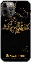 Geschikt voor iPhone 12 Pro hoesje - Singapore - Kaart - Goud - Siliconen Telefoonhoesje