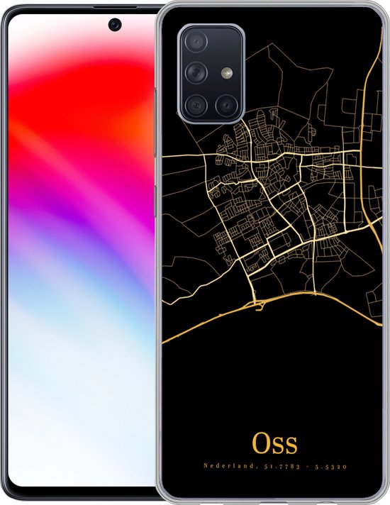 Telefoonhoesje Geschikt voor Samsung Galaxy A71 hoesje - Oss - Kaart - Black and gold - Siliconen Telefoonhoesje Telefoonhoesje