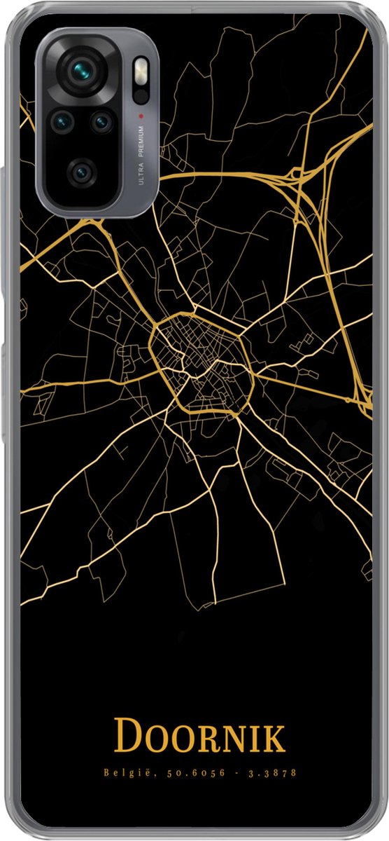 Telefoonhoesje Geschikt voor Xiaomi Geschikt voor Redmi Note 10 Pro hoesje - Doornik - Kaart - Goud - Siliconen Telefoonhoesje Telefoonhoesje
