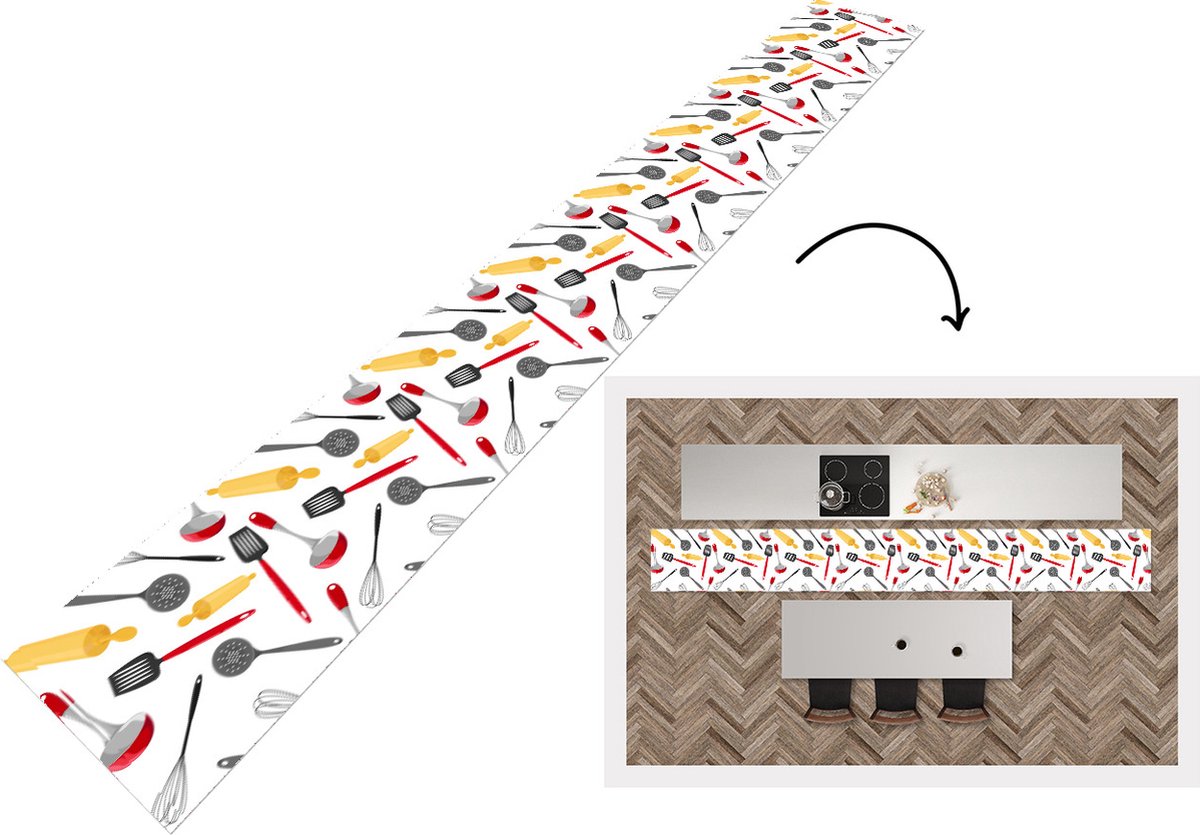 KitchenYeah Keukenloper - Keukenmat - Patronen - Keukengerei - Spatel - Deegroller - Keuken vloerkleed multicolor, foto 2
