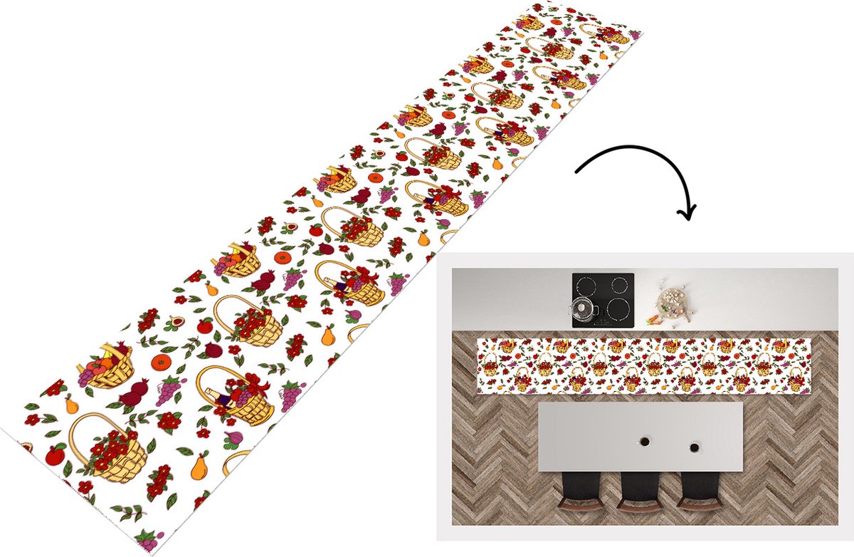 KitchenYeah Keukenloper - Keukenmat - Mand - Fruit - Patronen - Keuken vloerkleed Multicolor