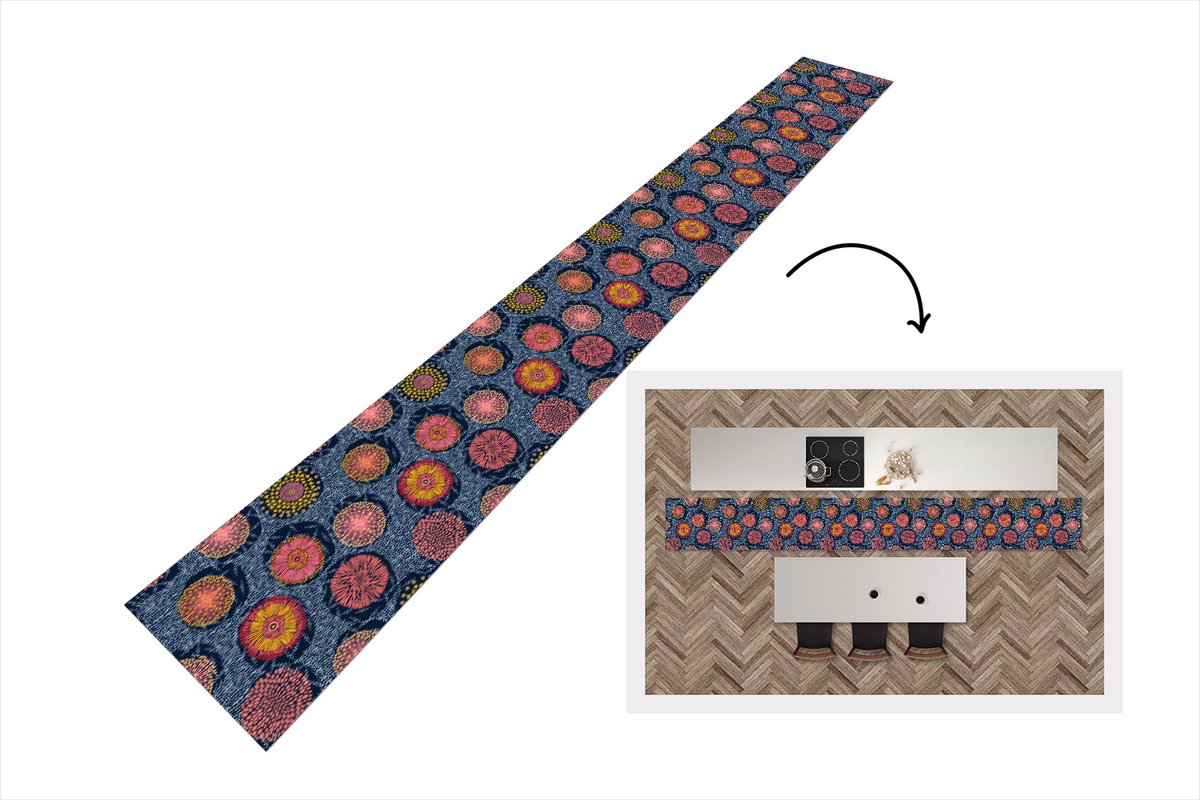 KitchenYeah Keukenloper - Keukenmat - Bloemen - Patronen - Stippen - Vintage - 400x50 cm - Keuken vloerkleed Multicolor