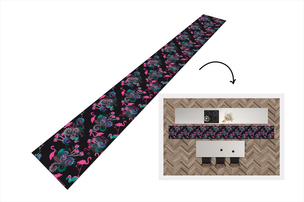KitchenYeah Keukenloper - Keukenmat - Flamingo - Patroon - Roze - Jungle - Keuken vloerkleed, foto 2