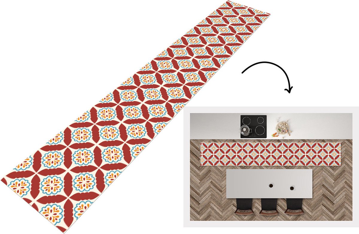 KitchenYeah Keukenloper - Keukenmat - Bloemen - Tegel - Patroon - 360x60 cm - Keuken vloerkleed Multicolor
