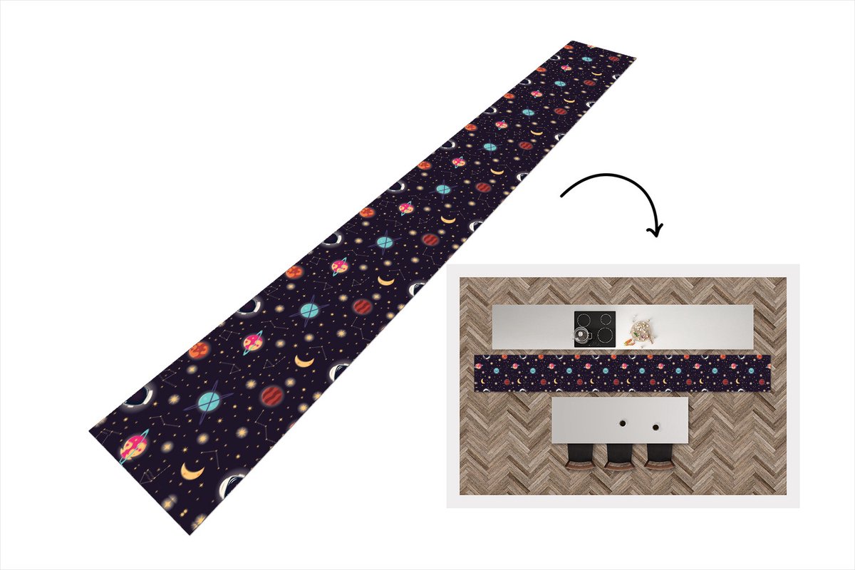 KitchenYeah Keukenloper - Keukenmat - Space - Zodiac - Sterren - Design - Heelal - 400x50 cm - Keuken vloerkleed Multicolor