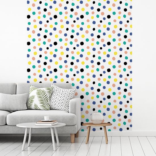 Behang - Fotobehang Stippen - Patronen - Geel - Breedte 225 cm x hoogte 280 cm