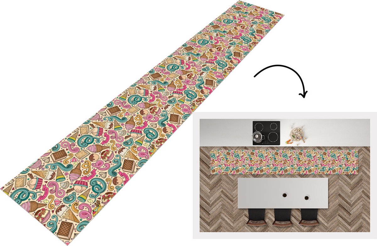 KitchenYeah Keukenloper - Keukenmat - Patroon - Wafel - IJs - Keuken vloerkleed Multicolor