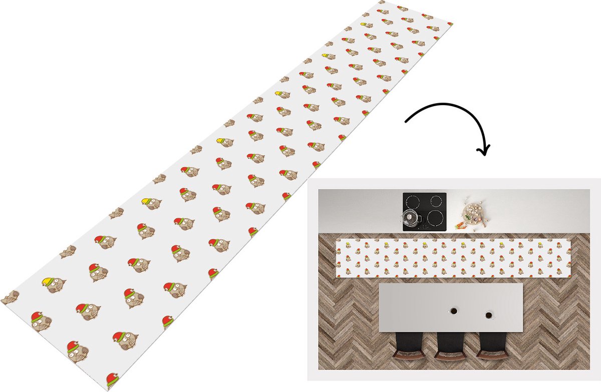 KitchenYeah Keukenloper - Keukenmat - Uil - Kerstmuts - Cartoon - Kind - Design - Keuken vloerkleed Multicolor