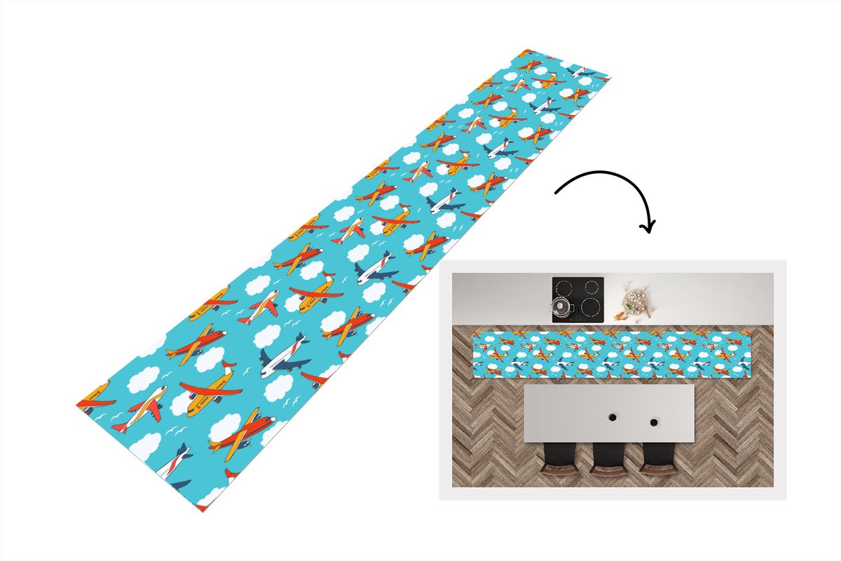 KitchenYeah Keukenloper - Keukenmat - Patronen - Vliegtuig - Wolk - Lucht - Keuken vloerkleed Multicolor