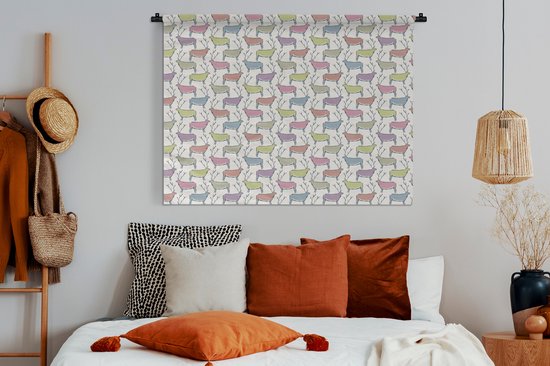 Wandkleed - Wanddoek - Patronen - Hert - Beige - 120x90 cm - Wandtapijt