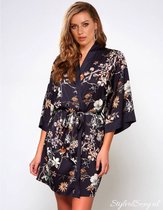 Luxe zwarte satijnen kimono met wijde mouwen| Maat 38/40 | Dames Badjas - Avondjas - Ochtendjas